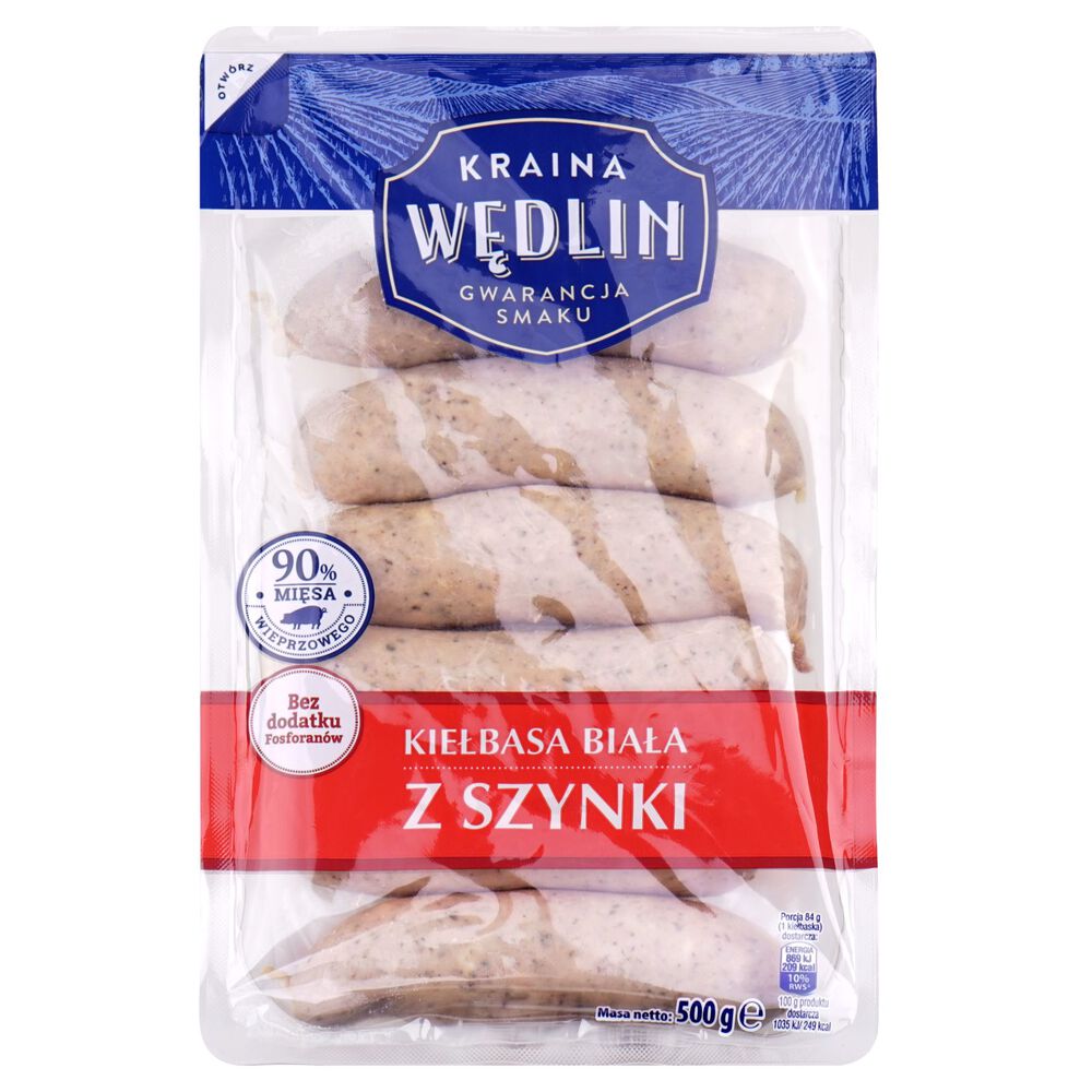 Kraina Wędlin Kiełbasa białą z szynki 500 g. /szt.
