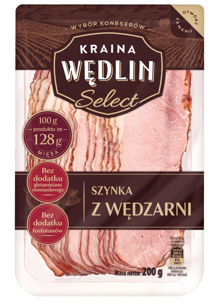 Kraina Wędlin Select Szynka z wędzarni plastry 200 g. /szt.