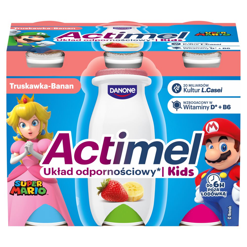 Actimel Kids Napój jogurtowy o smaku truskawkowo-bananowym (6 x 100 g) 600 g. /opak.