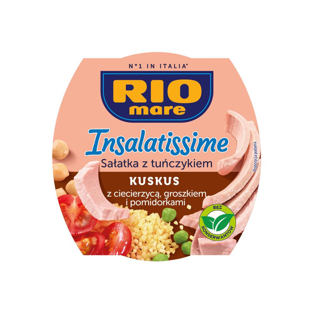 Rio Mare Insalatissime Sałatka z tuńczykiem kuskus z ciecierzycą groszkiem i pomidorkami 160 g. /szt.