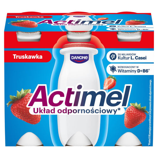 Actimel Napój jogurtowy o smaku truskawkowym 600 g (6 x 100 g). /opak.